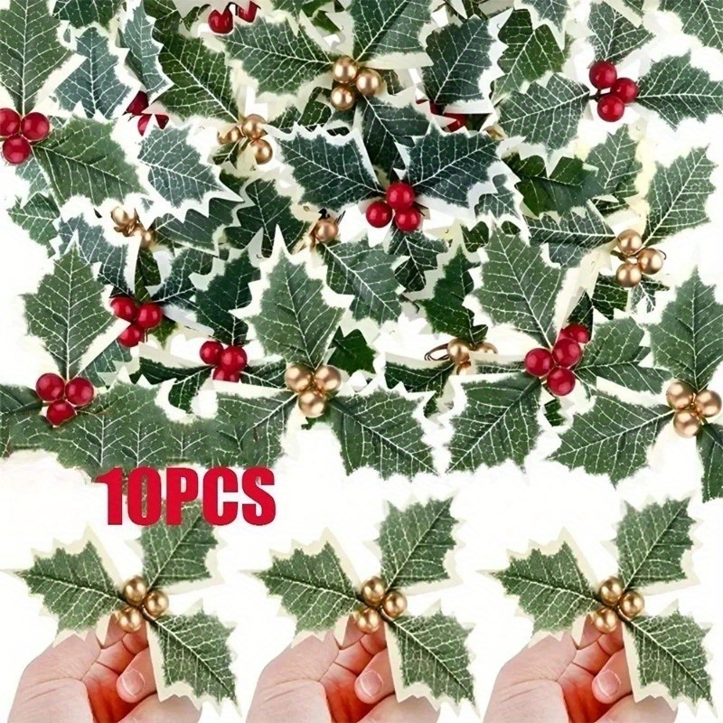 Christmas Wreath Fake - 10 stuks kunstmatige hulstbessen groene bladeren