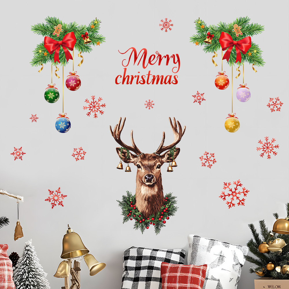 Snowflake Window Decal - Kerst Sneeuwvlok Herten Hoofd Muursticker Kinderkamer