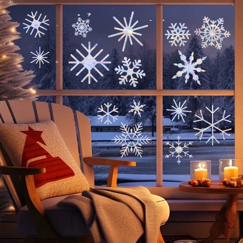 Snowflake Window Decal - Kerst Sneeuwvlok Patroon Regenboog Prisma Zon