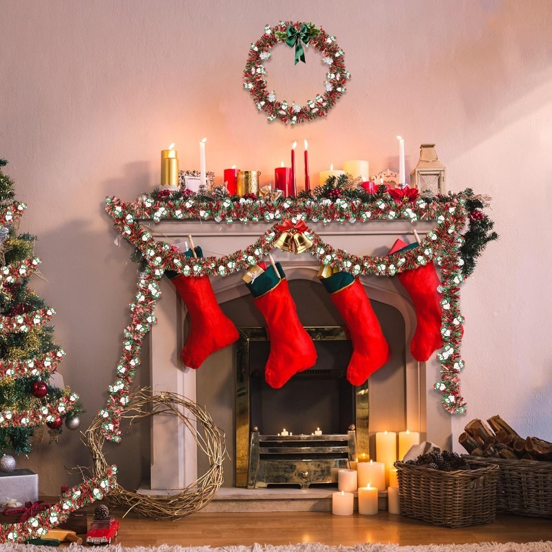 2M roodgroene kerstglinstergor - Tinsel Garland Decoration recensie en prijs